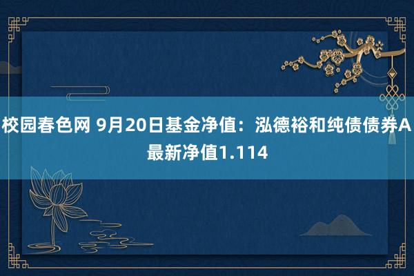 校园春色网 9月20日基金净值：泓德裕和纯债债券A最新净值1.114