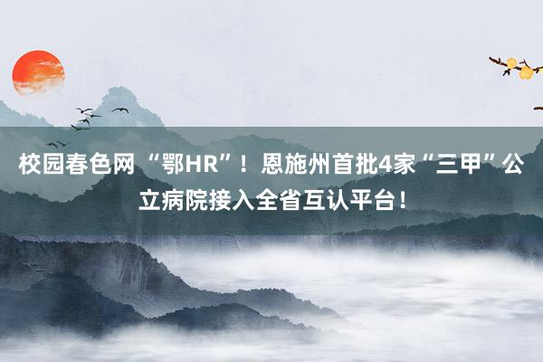 校园春色网 “鄂HR”！恩施州首批4家“三甲”公立病院接入全省互认平台！