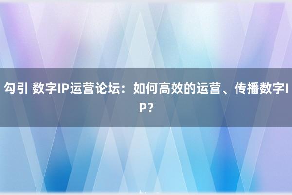 勾引 数字IP运营论坛：如何高效的运营、传播数字IP？