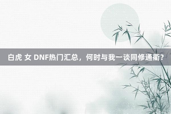 白虎 女 DNF热门汇总，何时与我一谈同修通衢？