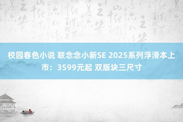 校园春色小说 联念念小新SE 2025系列浮滑本上市：3599元起 双版块三尺寸