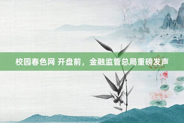 校园春色网 开盘前，金融监管总局重磅发声